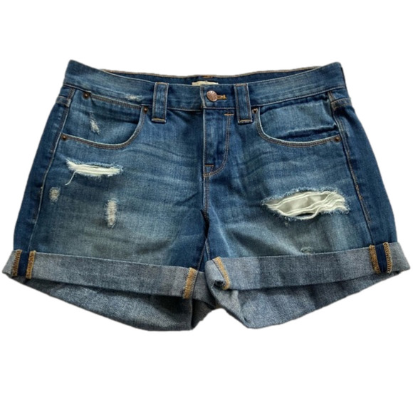 J. Crew blue distressed mid-rise jean denim shorts. Size 26 - Picture 1 of 6